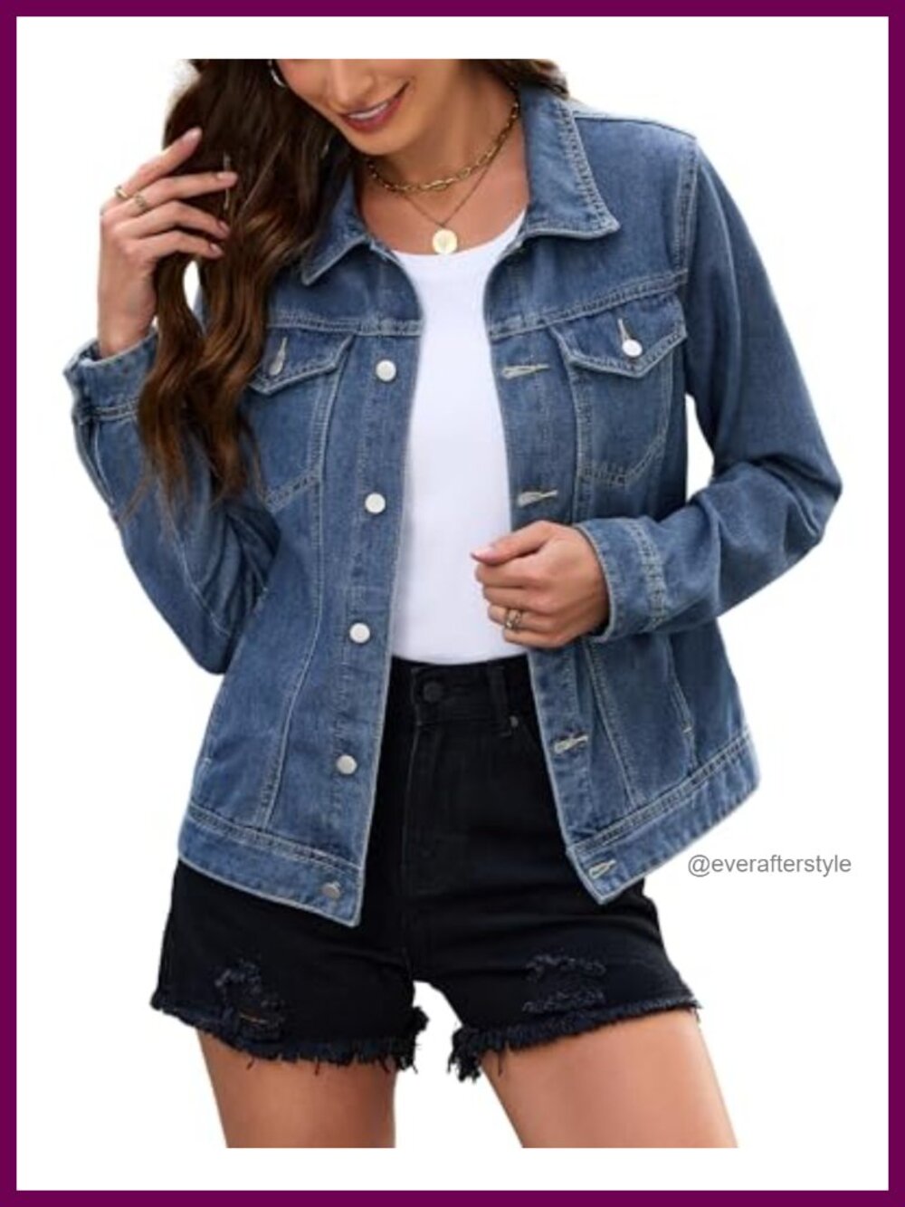 Women's Cropped Denim Jacket Casual Stretch Jean Coat Button Down Long Sleeve
